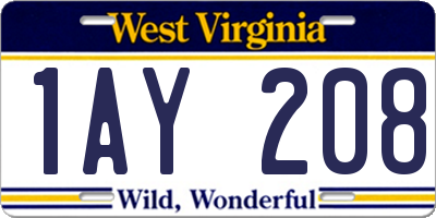 WV license plate 1AY208