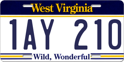 WV license plate 1AY210