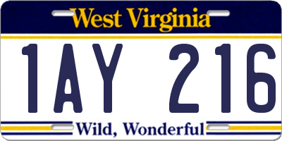 WV license plate 1AY216