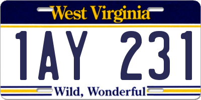 WV license plate 1AY231
