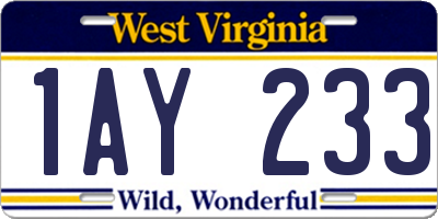 WV license plate 1AY233