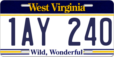 WV license plate 1AY240