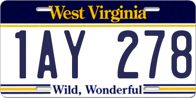 WV license plate 1AY278