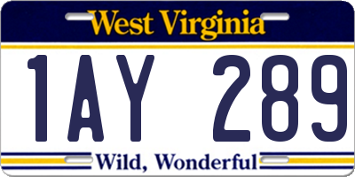 WV license plate 1AY289