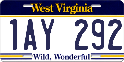 WV license plate 1AY292