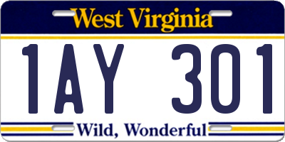 WV license plate 1AY301