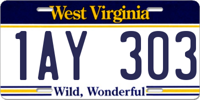 WV license plate 1AY303