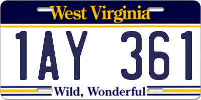 WV license plate 1AY361