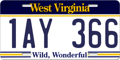 WV license plate 1AY366