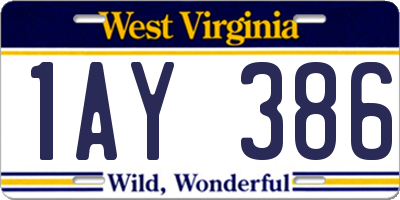 WV license plate 1AY386