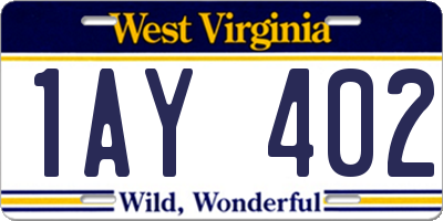WV license plate 1AY402