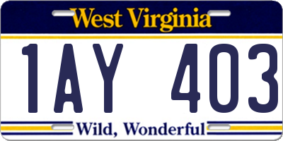 WV license plate 1AY403