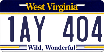 WV license plate 1AY404