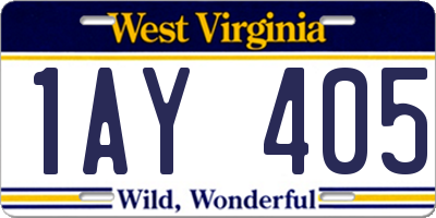 WV license plate 1AY405
