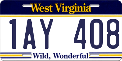 WV license plate 1AY408