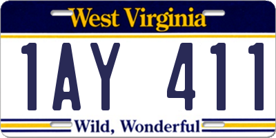 WV license plate 1AY411
