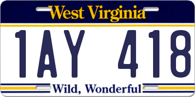 WV license plate 1AY418
