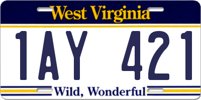 WV license plate 1AY421