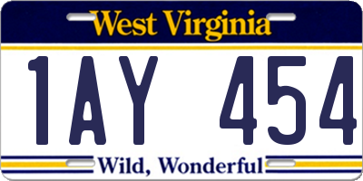 WV license plate 1AY454