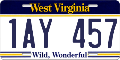 WV license plate 1AY457