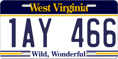 WV license plate 1AY466