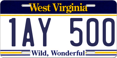 WV license plate 1AY500