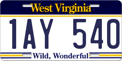 WV license plate 1AY540