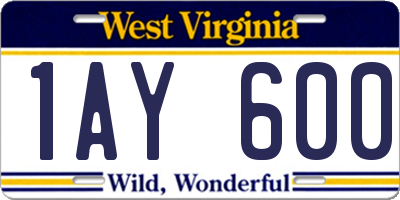 WV license plate 1AY600