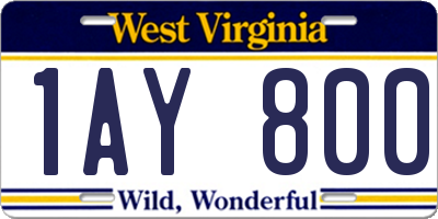 WV license plate 1AY800