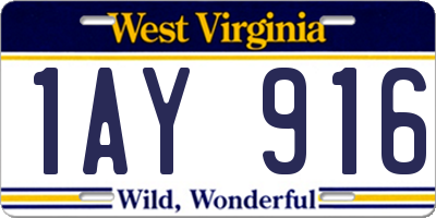 WV license plate 1AY916