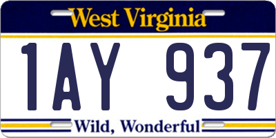 WV license plate 1AY937