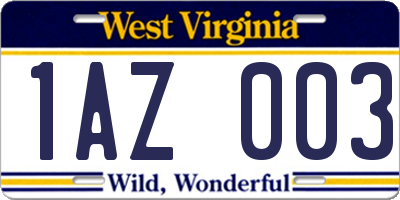 WV license plate 1AZ003