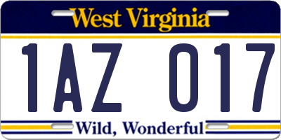WV license plate 1AZ017