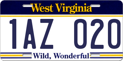 WV license plate 1AZ020