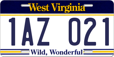 WV license plate 1AZ021