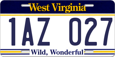 WV license plate 1AZ027