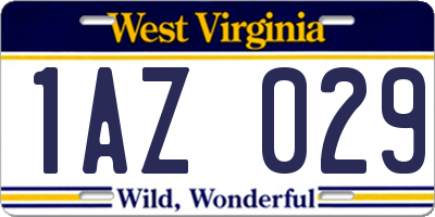 WV license plate 1AZ029