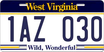 WV license plate 1AZ030