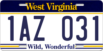 WV license plate 1AZ031