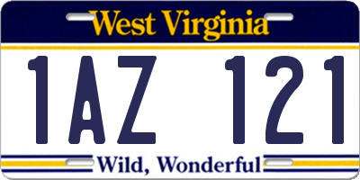 WV license plate 1AZ121