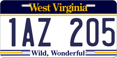 WV license plate 1AZ205