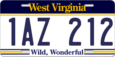 WV license plate 1AZ212