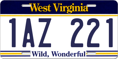 WV license plate 1AZ221