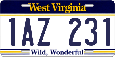 WV license plate 1AZ231