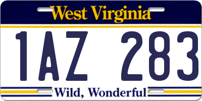 WV license plate 1AZ283