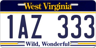 WV license plate 1AZ333