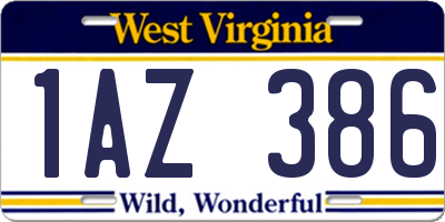 WV license plate 1AZ386