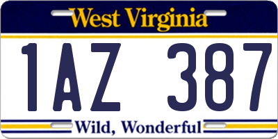 WV license plate 1AZ387