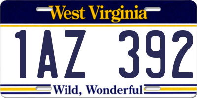 WV license plate 1AZ392