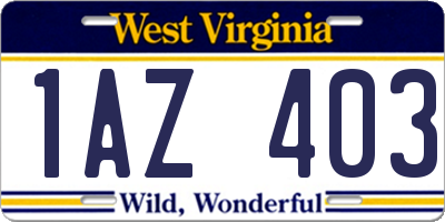 WV license plate 1AZ403